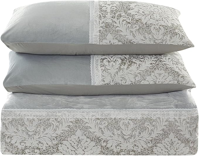 Silver grey luxury jacquard duvet cover set with elegant damask finish