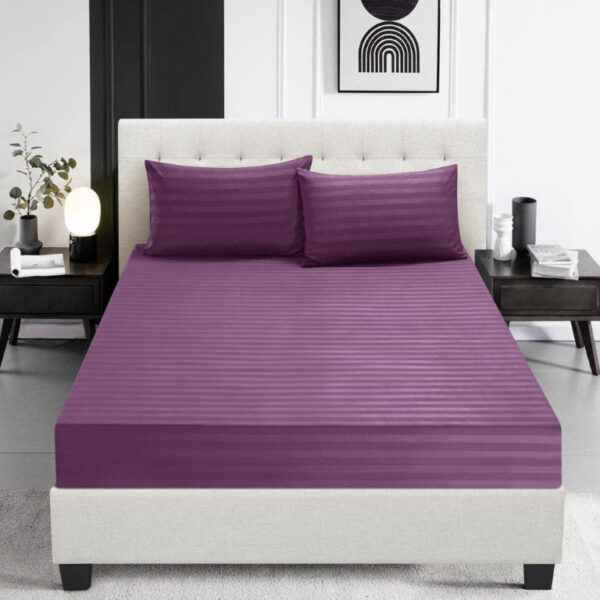 Aubergine deep pocket fitted sheet satin stripe 30cm Rugstars UK