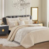 Beige Infinity jacquard velvet duvet cover set styled on a bed