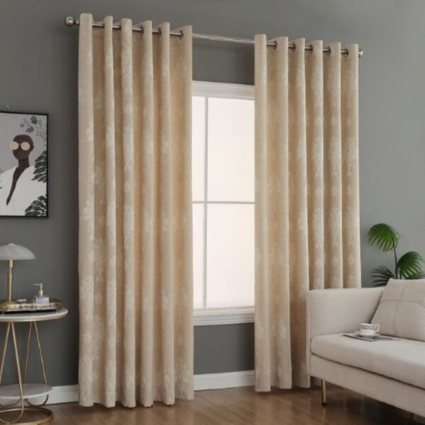 Beige Virginia jacquard eyelet fully lined curtains Rugstars UK