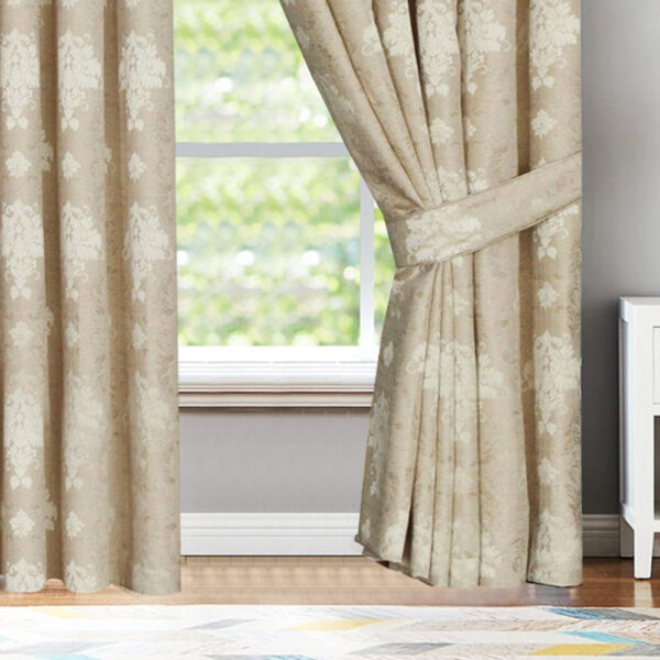 Beige Virginia jacquard curtains pencil pleat header Rugstars UK
