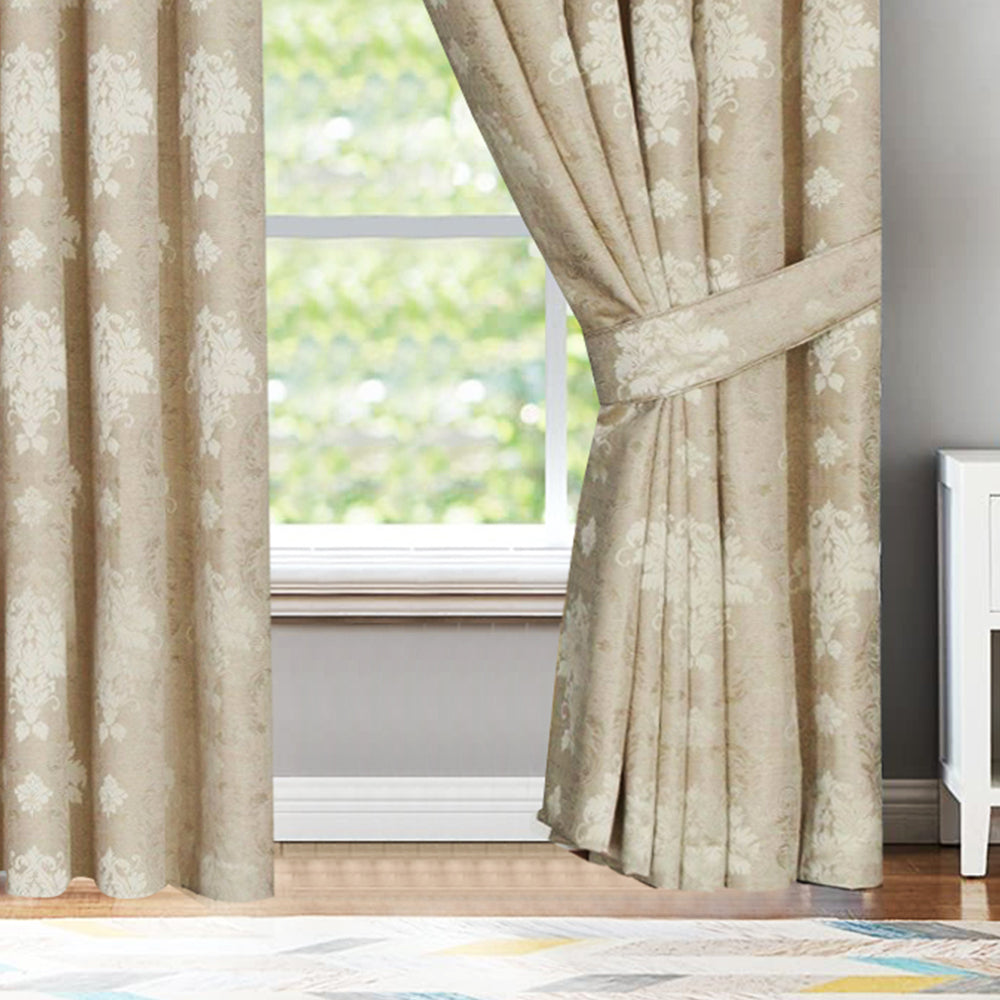 Beige Virginia jacquard curtains pencil pleat header Rugstars UK