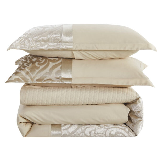 Beige Infinity damask duvet cover set showing textured finish