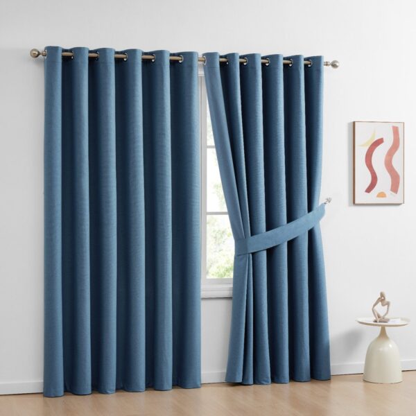 Blue thermal blackout curtains eyelet ring top Rugstars UK