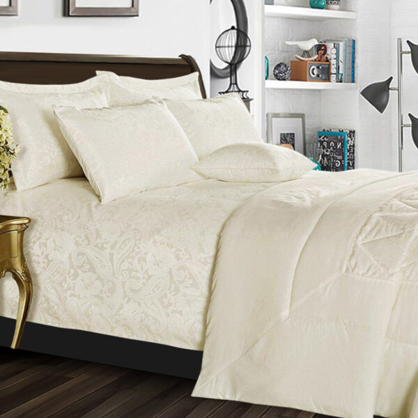 Beige Cleo quilted jacquard bedspread comforter set Rugstars UK