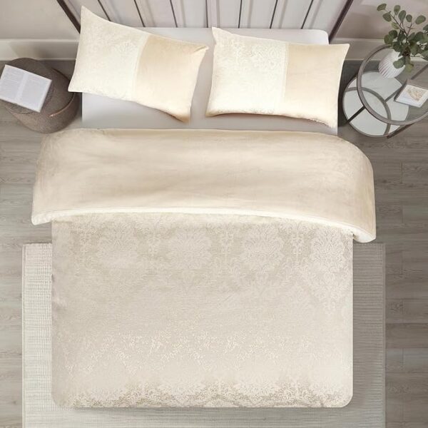 Beige Charm jacquard damask duvet cover set for elegant bedroom styling