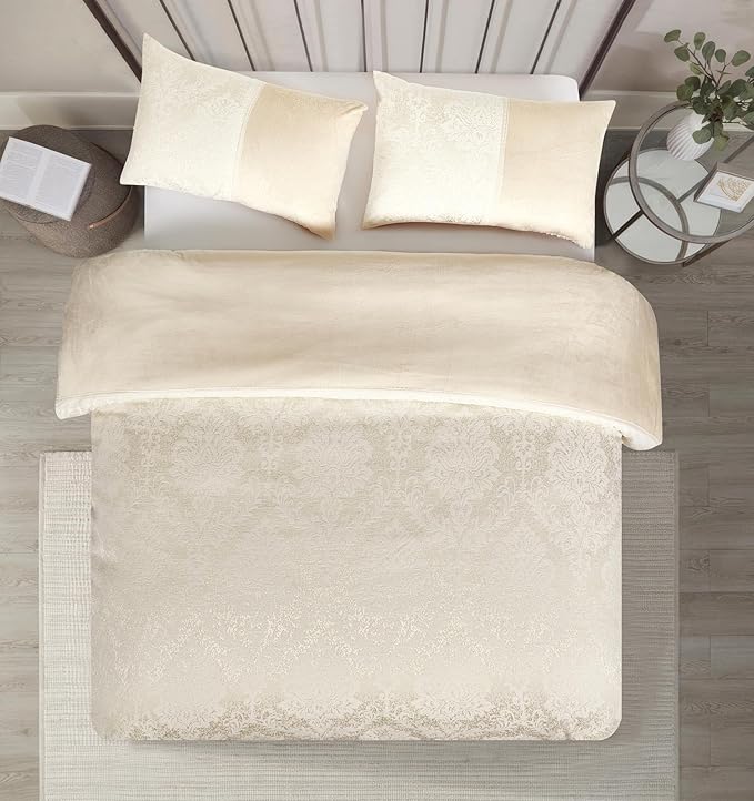 Beige Charm jacquard damask duvet cover set for elegant bedroom styling