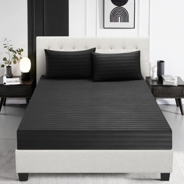 Black deep pocket fitted sheet satin stripe 30cm Rugstars UK