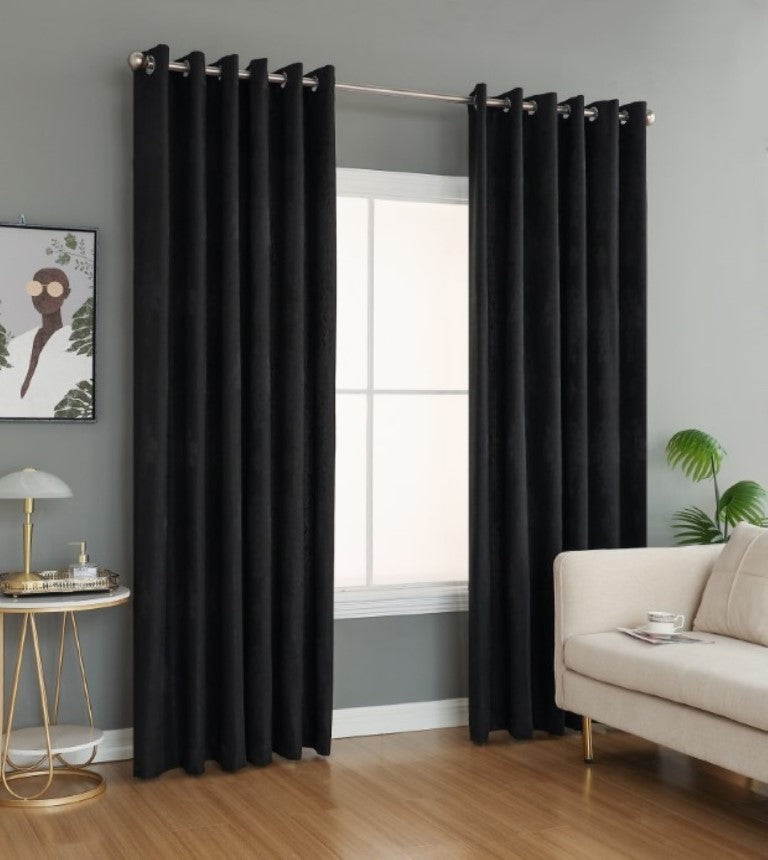 Black Virginia jacquard eyelet fully lined curtains Rugstars UK