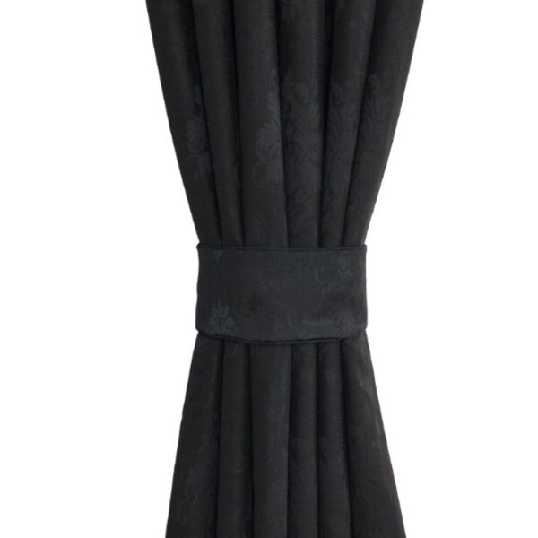 Black jacquard eyelet curtains close up damask pattern Rugstars UK
