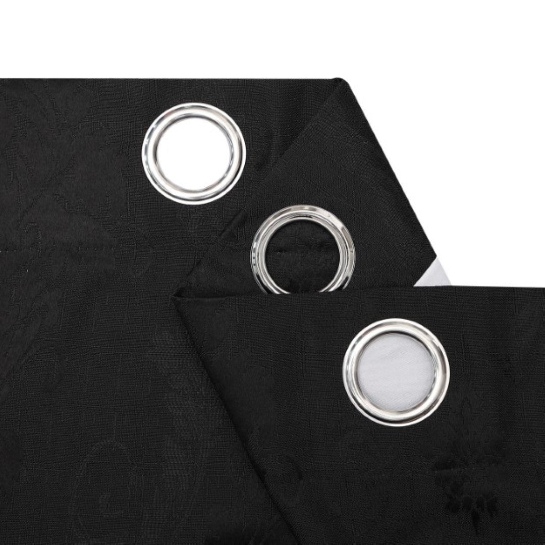 Black damask jacquard curtains with eyelet heading Rugstars UK