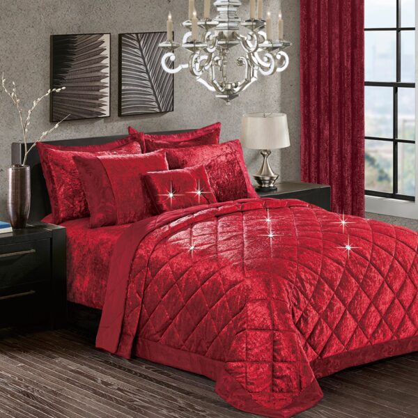 Burgundy Santiago crushed velvet bedspread set Rugstars UK