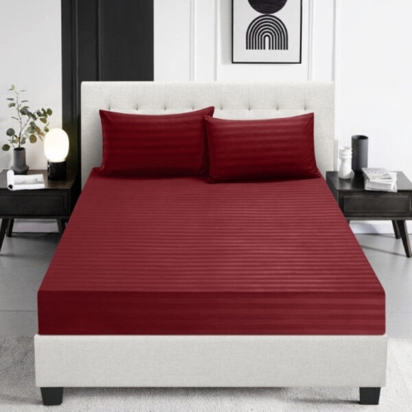 Burgundy deep pocket fitted sheet satin stripe 30cm Rugstars UK