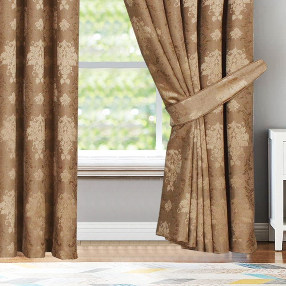 Coffee Virginia jacquard curtains pencil pleat header Rugstars UK