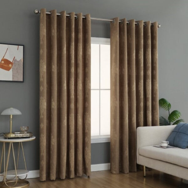 Coffee Virginia jacquard eyelet fully lined curtains Rugstars UK