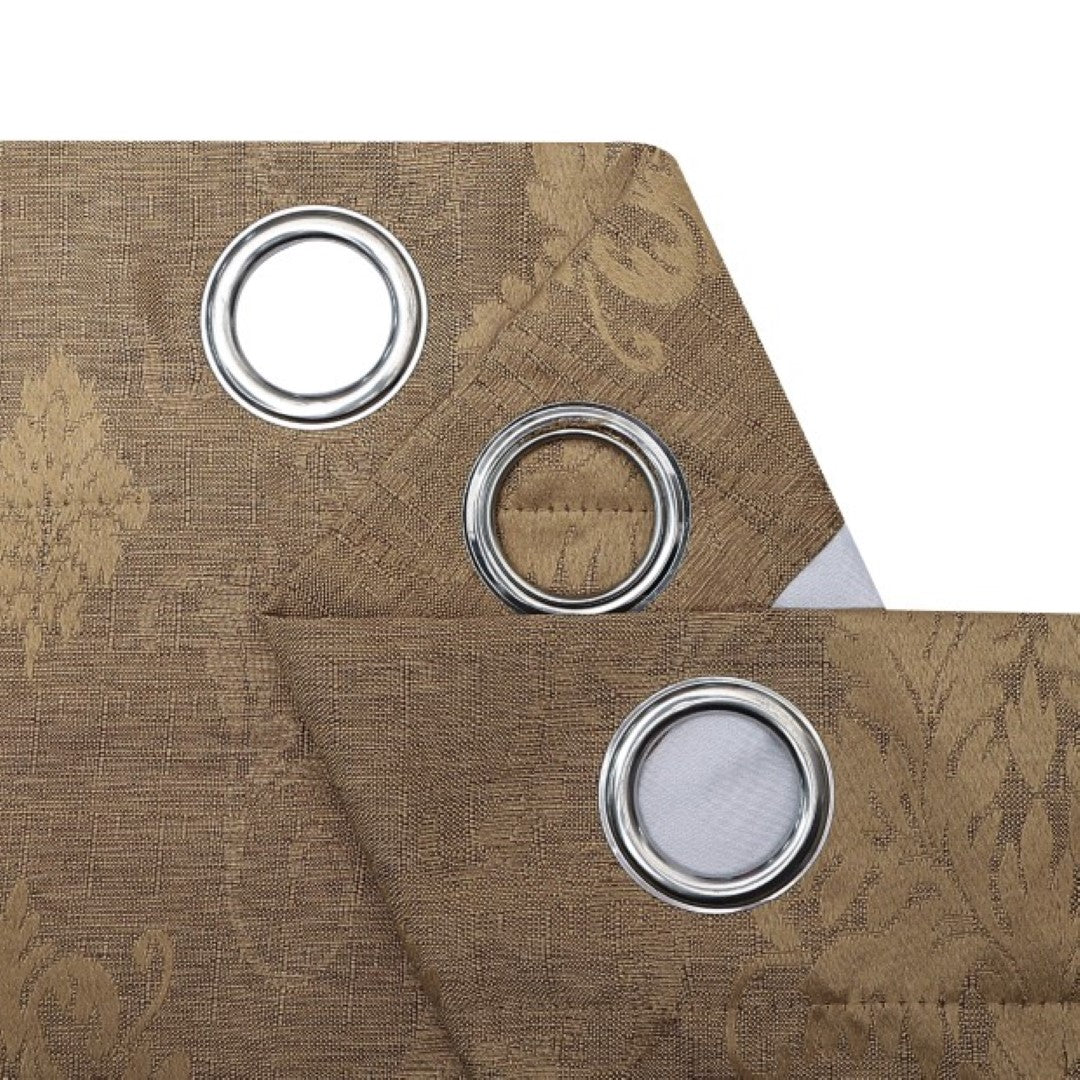 Coffee damask jacquard curtains with eyelet heading Rugstars UK