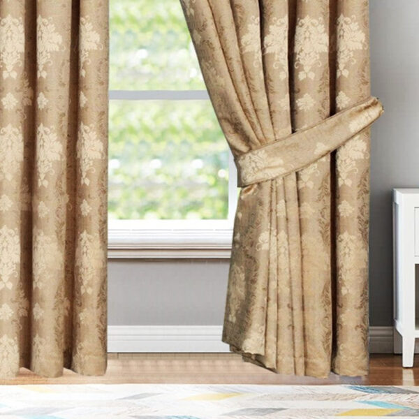 Gold Virginia jacquard curtains pencil pleat header Rugstars UK