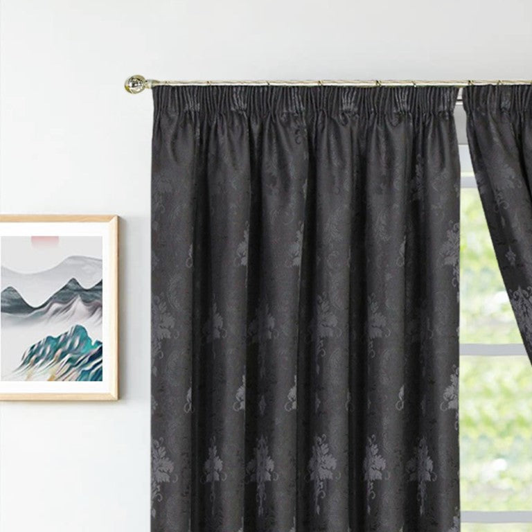 Grey Virginia fully lined pencil pleat curtains close up Rugstars UK