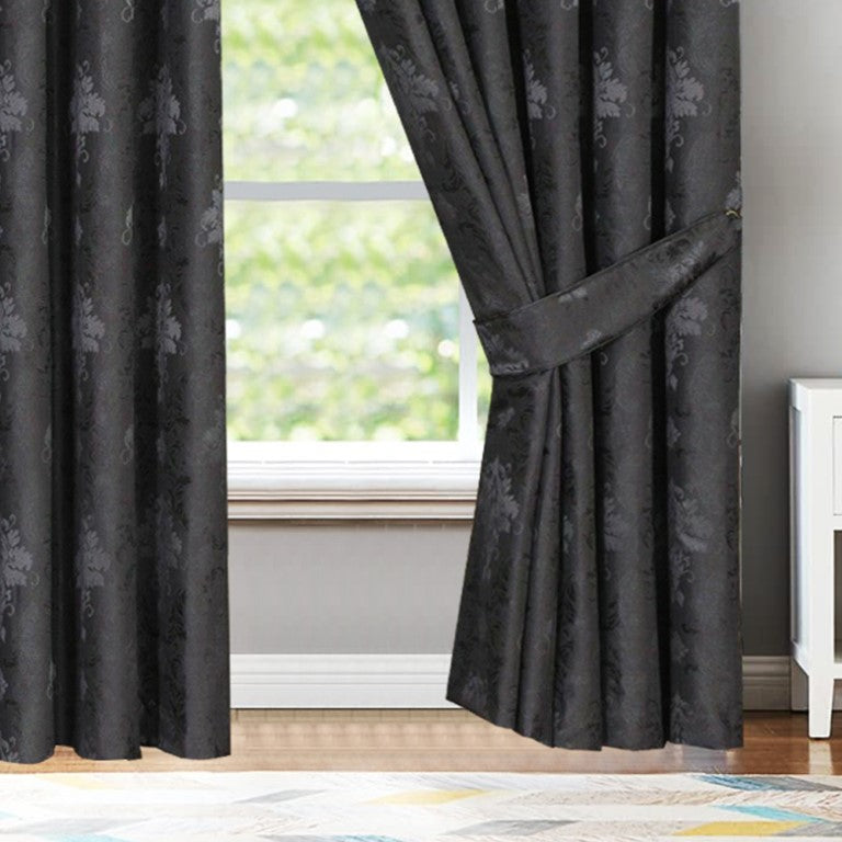Grey Virginia jacquard curtains pencil pleat header Rugstars UK