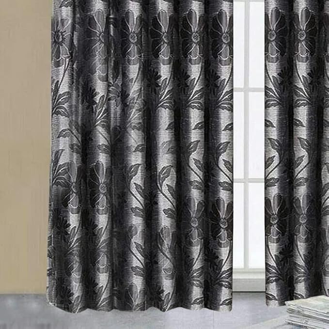 Grey Antalya floral jacquard curtains showing pencil pleat heading detail