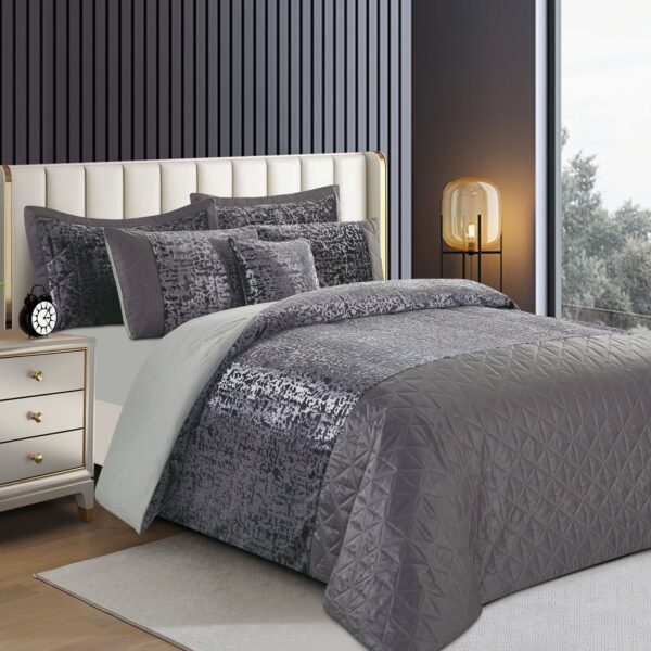 Grey crushed velvet duvet cover set with soft microfiber comfort