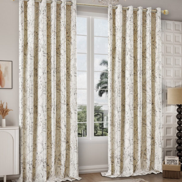 Cream glitzy velvet eyelet curtains with metallic print Rugstars UK