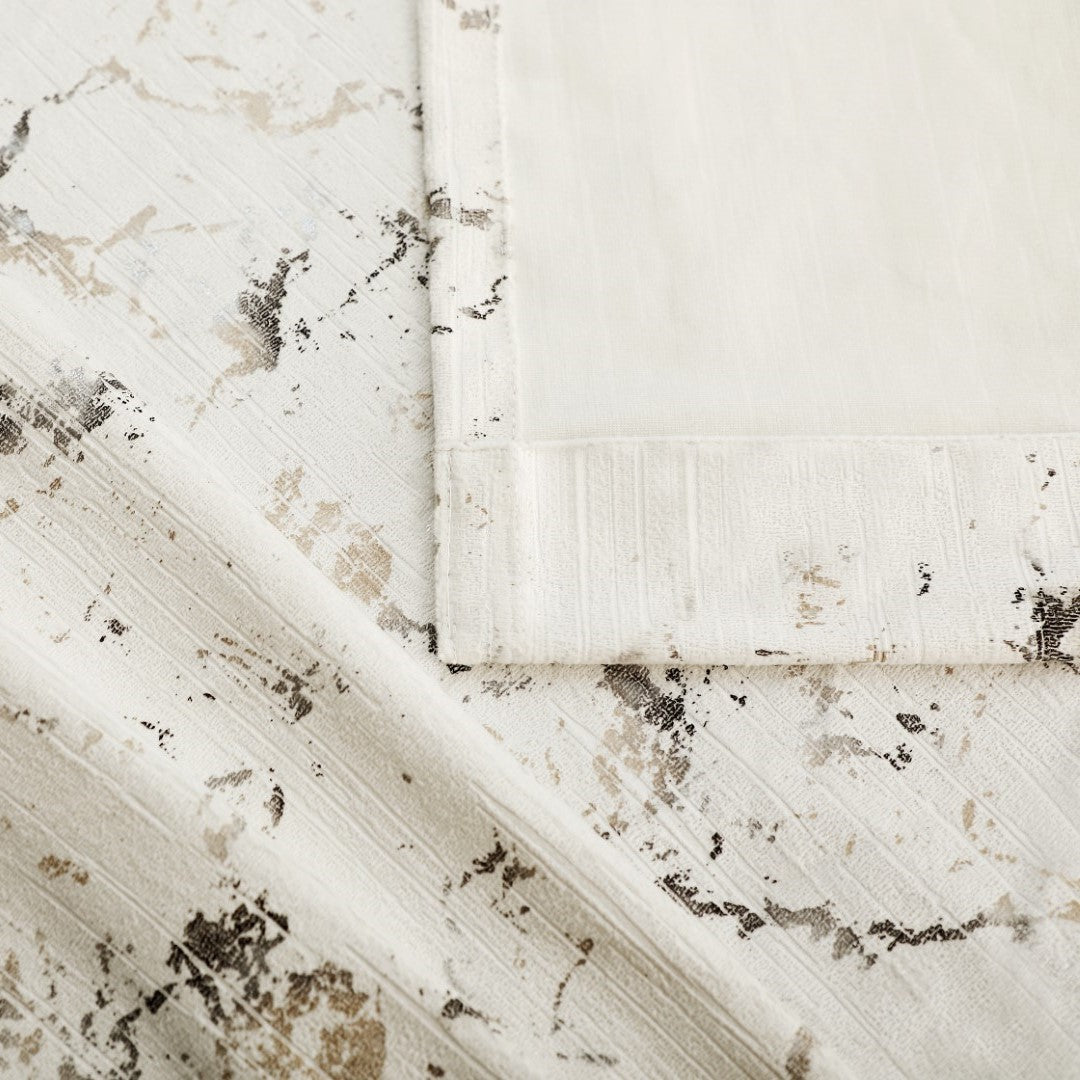 Cream metallic printed curtain fabric detail Rugstars UK