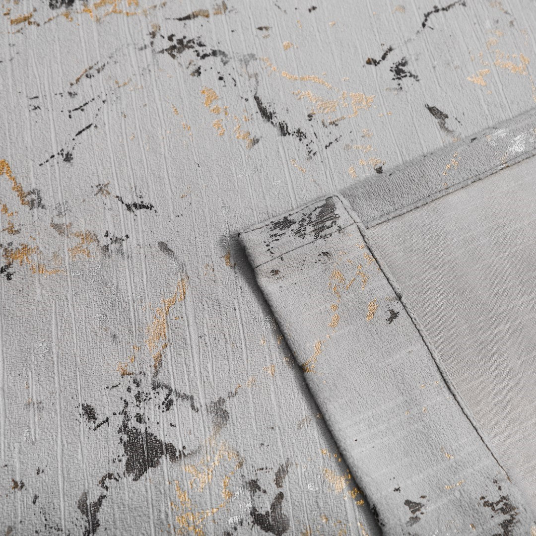 Silver metallic printed curtain fabric detail Rugstars UK