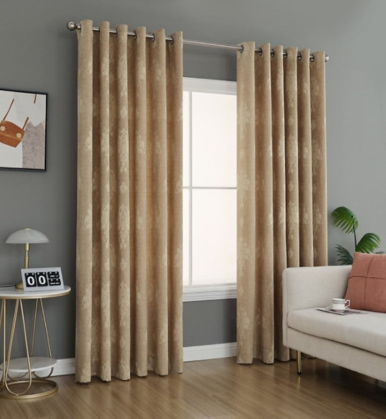 Gold Virginia jacquard eyelet fully lined curtains Rugstars UK