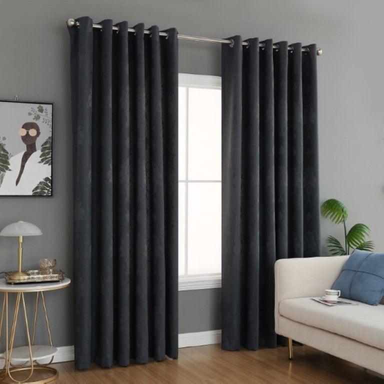 Grey Virginia jacquard eyelet fully lined curtains Rugstars UK