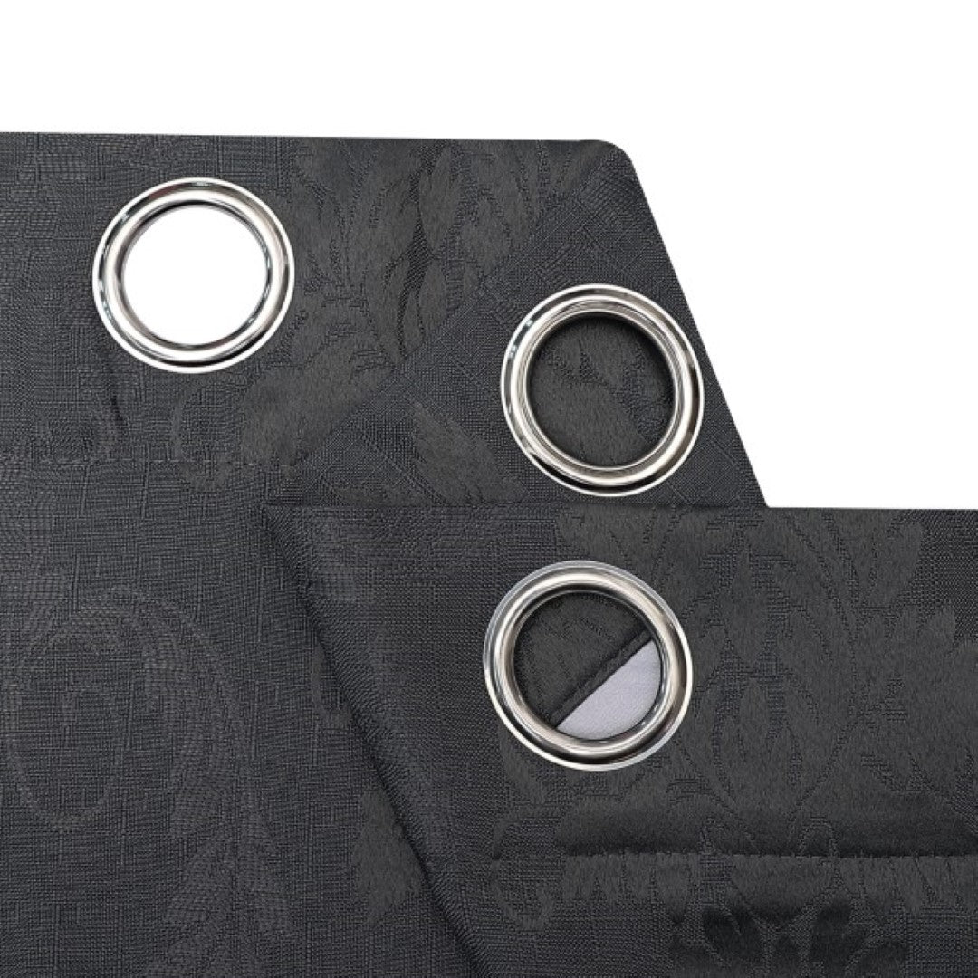 Grey damask jacquard curtains with eyelet heading Rugstars UK