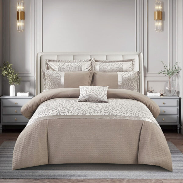 Mink Infinity jacquard duvet cover with matching pillowcases