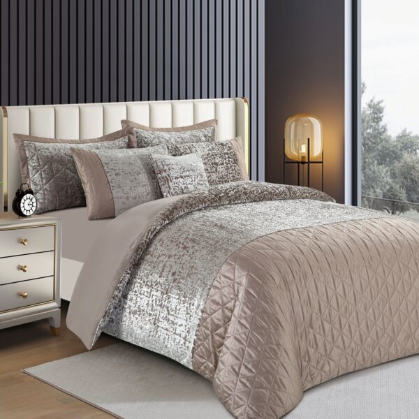 Mink crushed velvet duvet cover set with elegant plush bedroom look