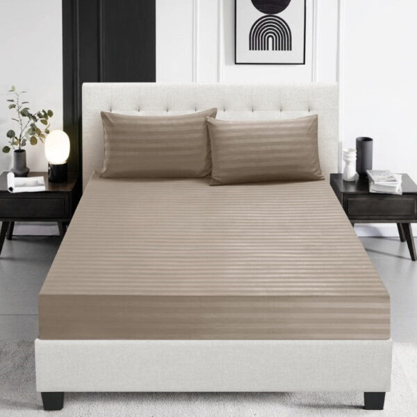 Mink deep pocket fitted sheet satin stripe 30cm Rugstars UK
