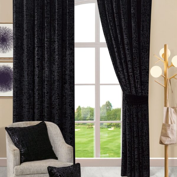 Black luxury plush velvet window curtains Rugstars UK