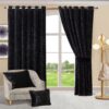 Black plush velvet eyelet curtains Rugstars UK