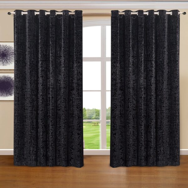 Black ready made plush velvet eyelet curtains Rugstars UK