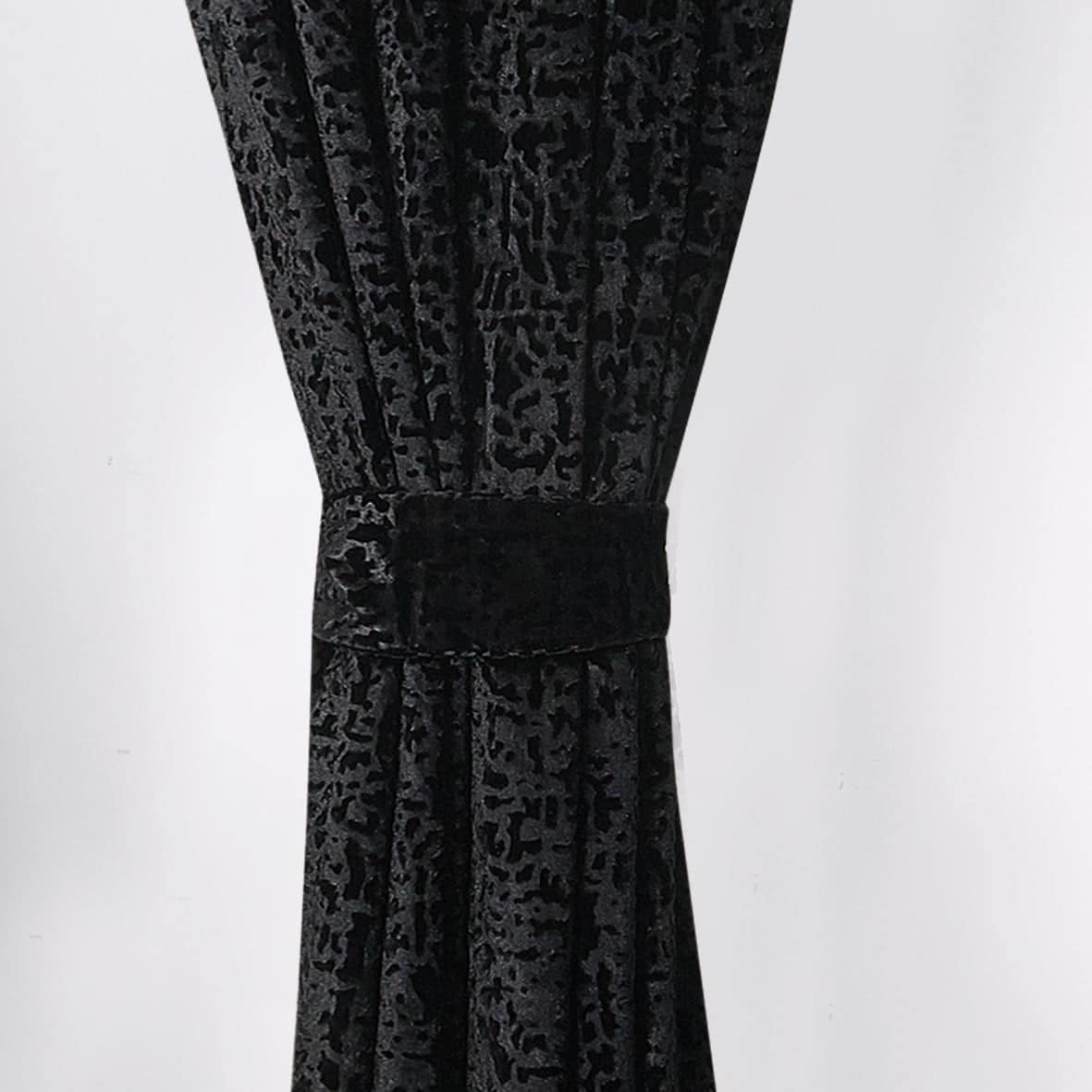 Black plush velvet ring top curtain pair Rugstars UK