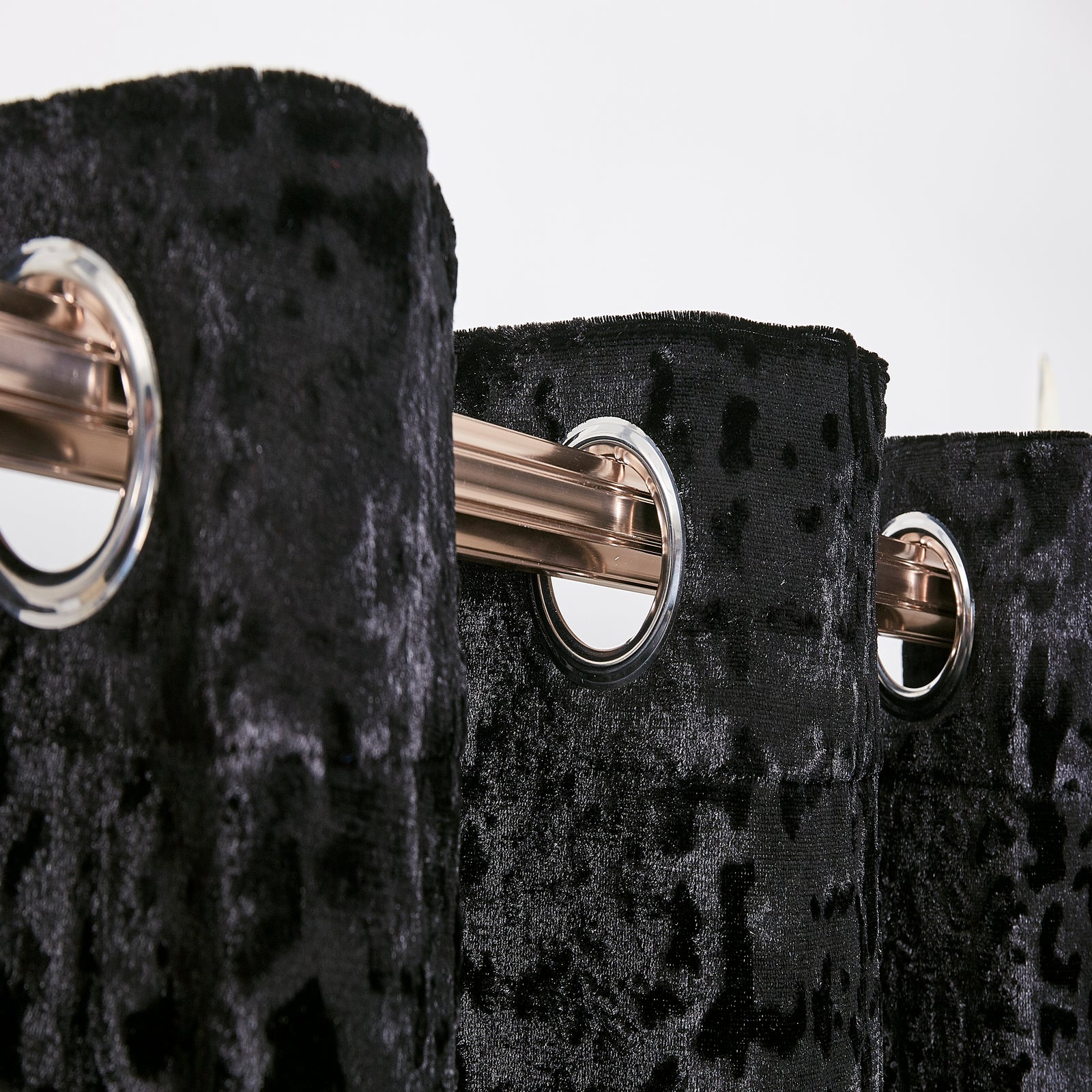 Black velvet eyelet curtains with matching tiebacks Rugstars UK