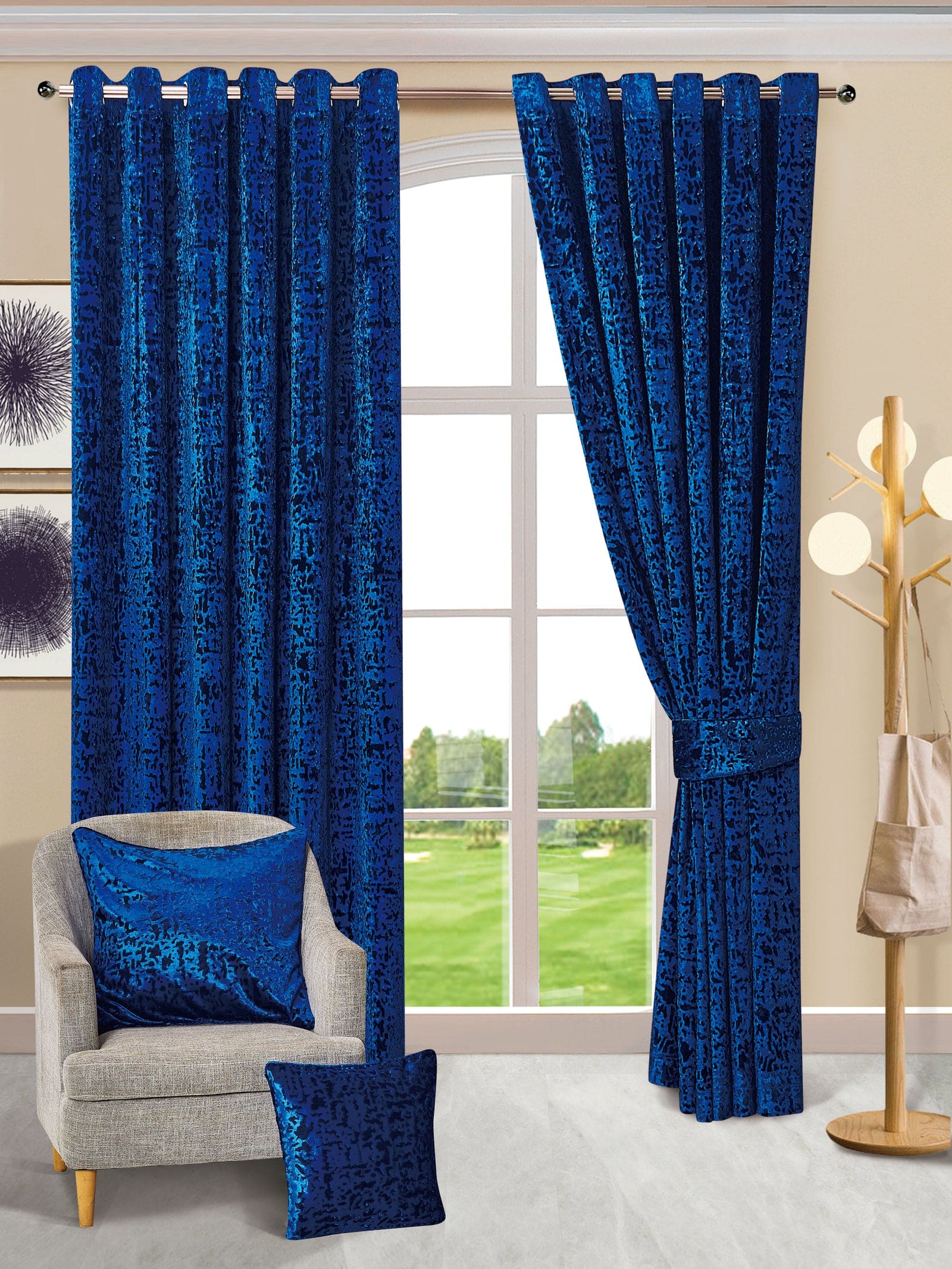 Blue luxury plush velvet window curtains Rugstars UK