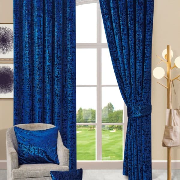 Blue plush velvet eyelet curtains Rugstars UK