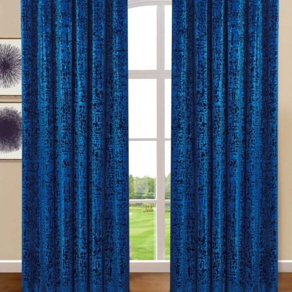 Blue ready made plush velvet eyelet curtains Rugstars UK