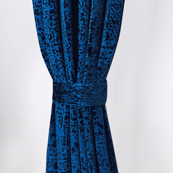 Blue plush velvet ring top curtain pair Rugstars UK