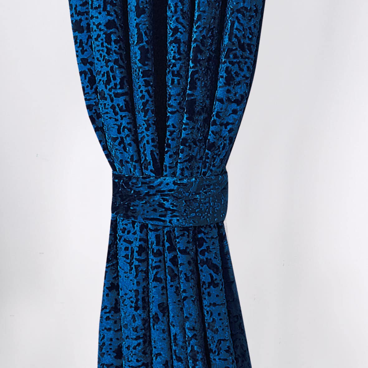 Blue plush velvet ring top curtain pair Rugstars UK