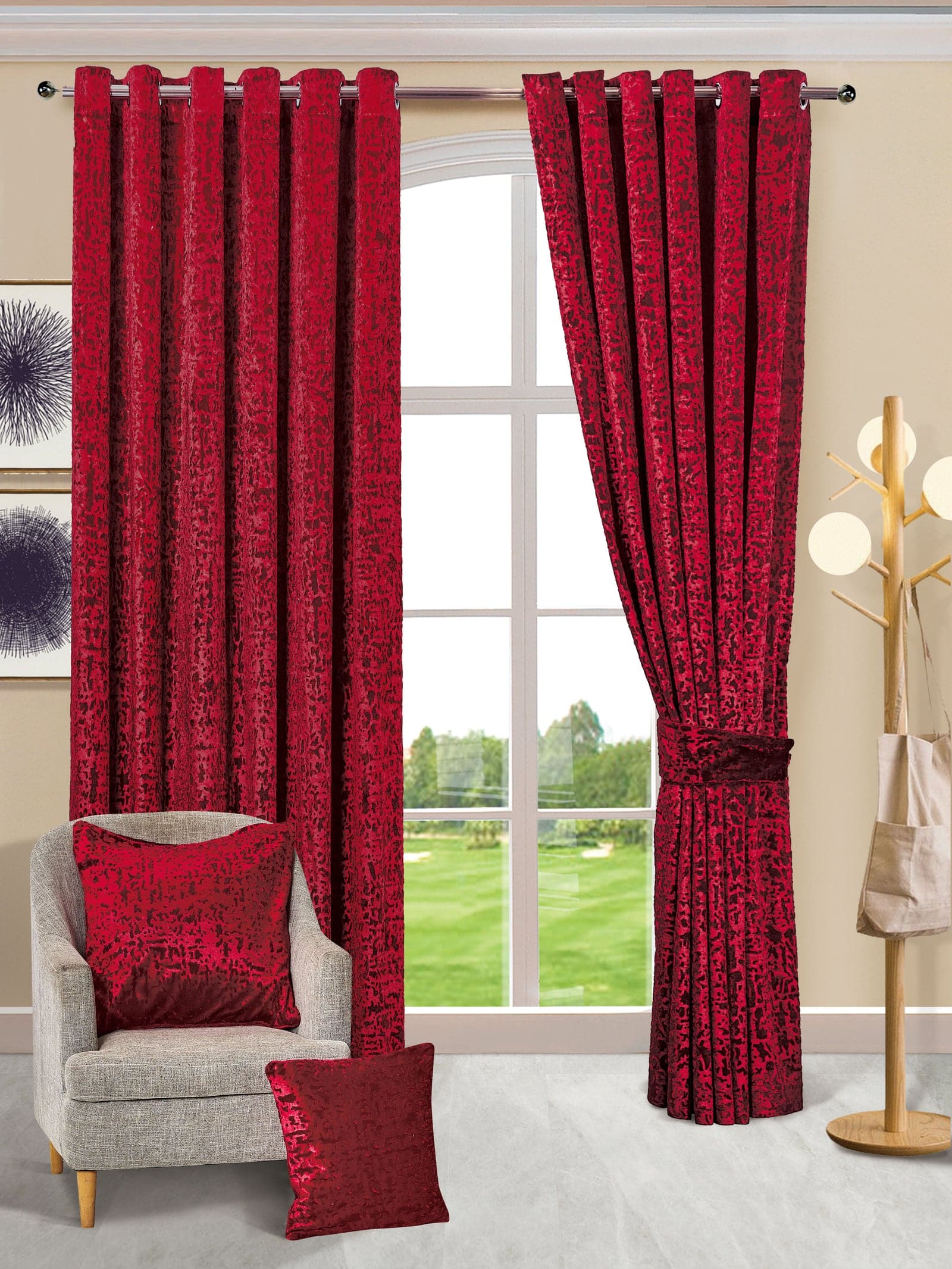 Burgundy luxury plush velvet window curtains Rugstars UK