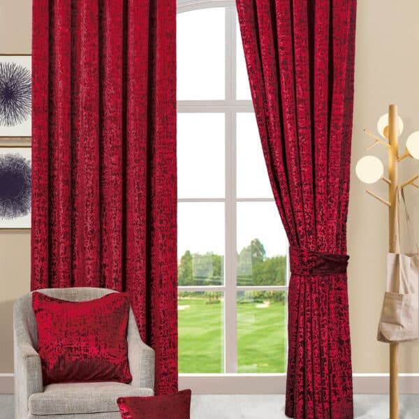 Burgundy plush velvet eyelet curtains Rugstars UK