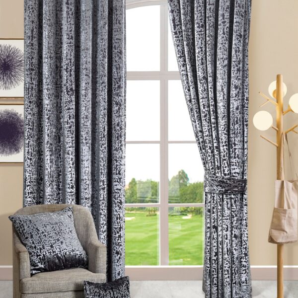 Grey luxury plush velvet window curtains Rugstars UK