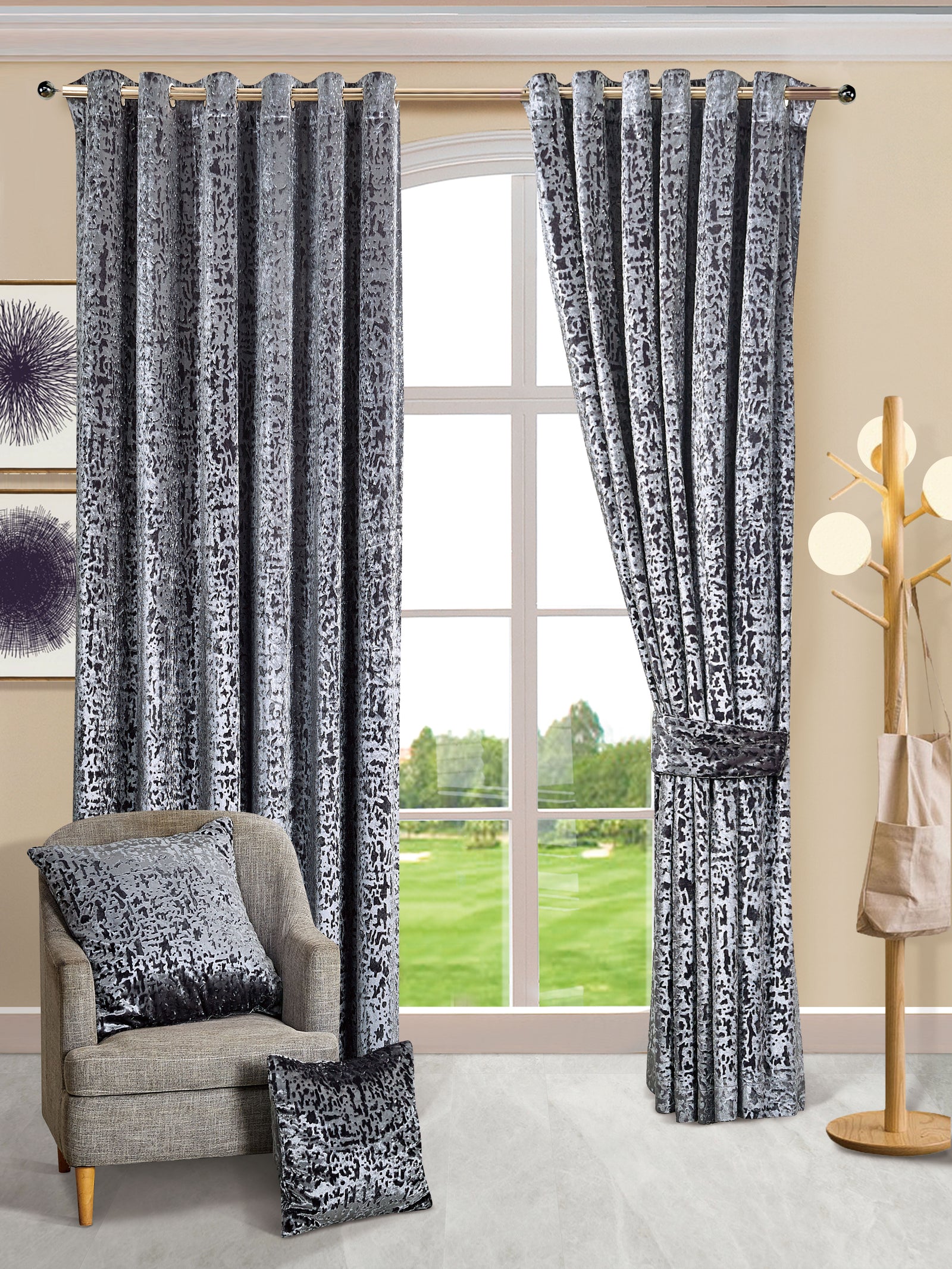 Grey luxury plush velvet window curtains Rugstars UK