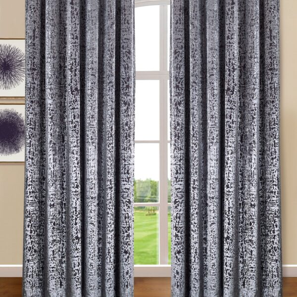 Grey ready made plush velvet eyelet curtains Rugstars UK