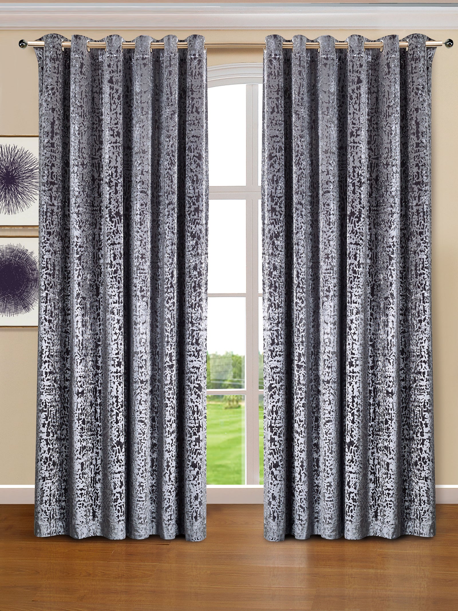 Grey ready made plush velvet eyelet curtains Rugstars UK